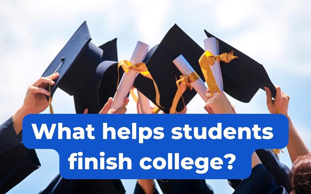This is a cover image of mortar board hats that links to a news article about helping students finish college.