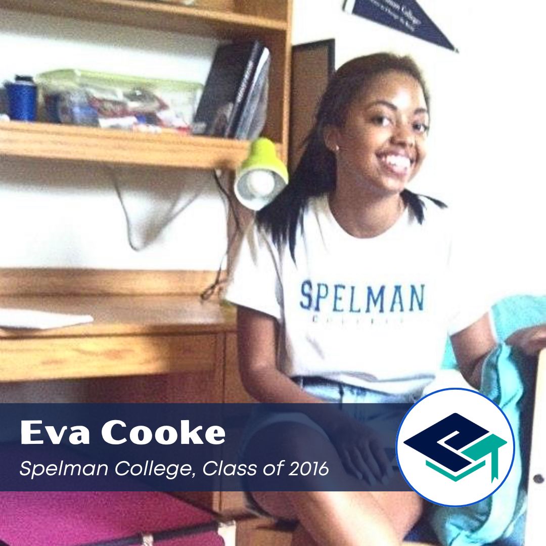 Black woman sitting in chair wearing Spelman college shirt